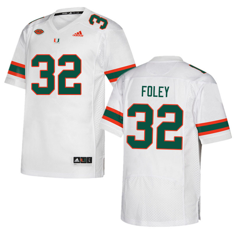 Men #32 Nelson Foley Miami Hurricanes College Football Jerseys Sale-White - Click Image to Close